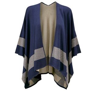 CABI Reversible Navy & Taupe Knit Wrap M/L Excellent Pre-Owned Condition